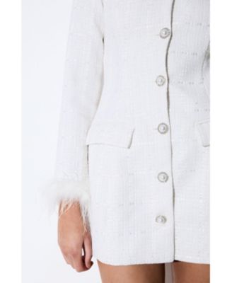 Women's Boucle feather Trim Mini Dress