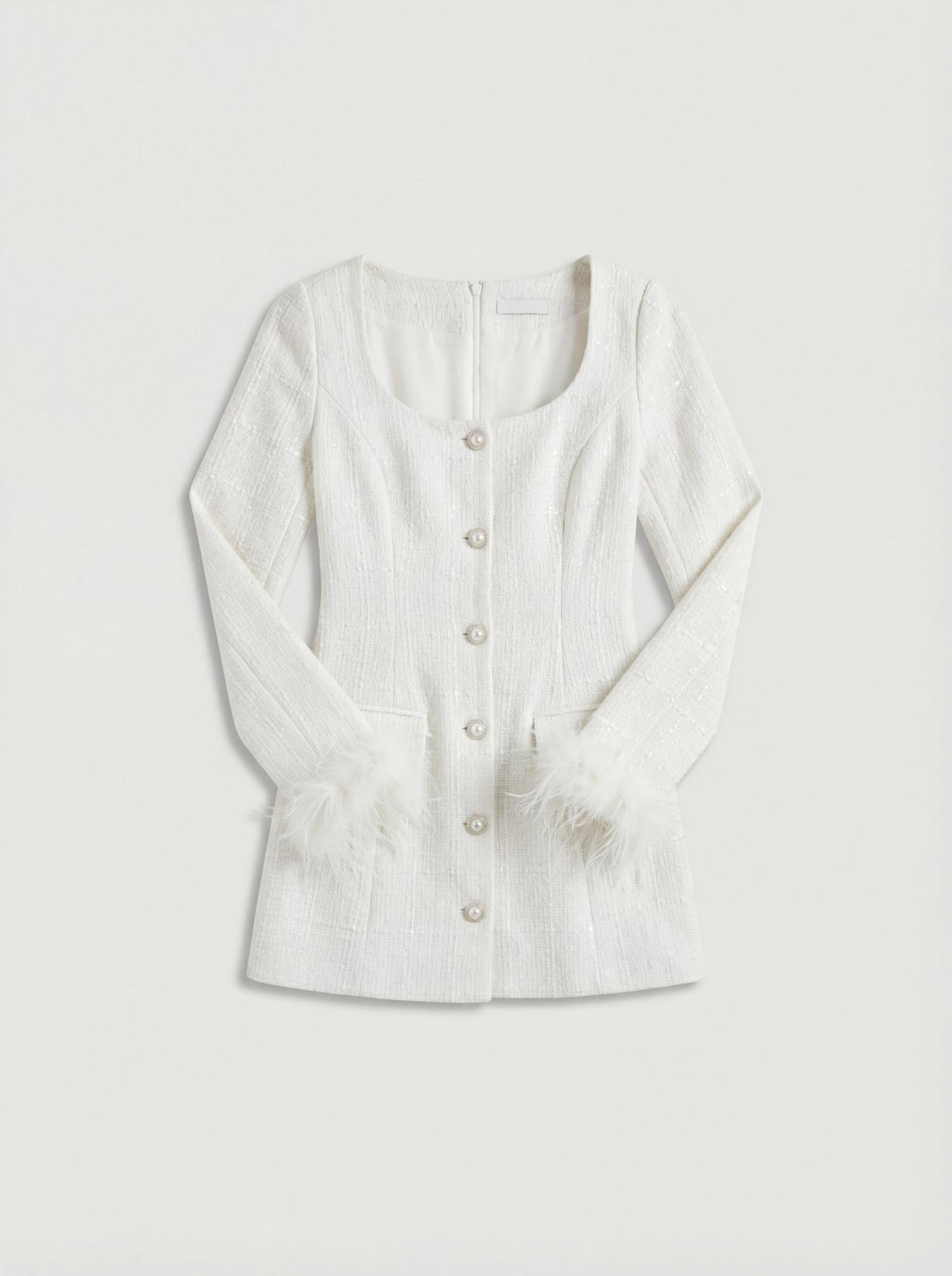 Women's Boucle feather Trim Mini Dress