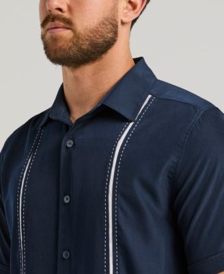 Men's Pick Stitch Panel Short Sleeve Button-Down Shirt