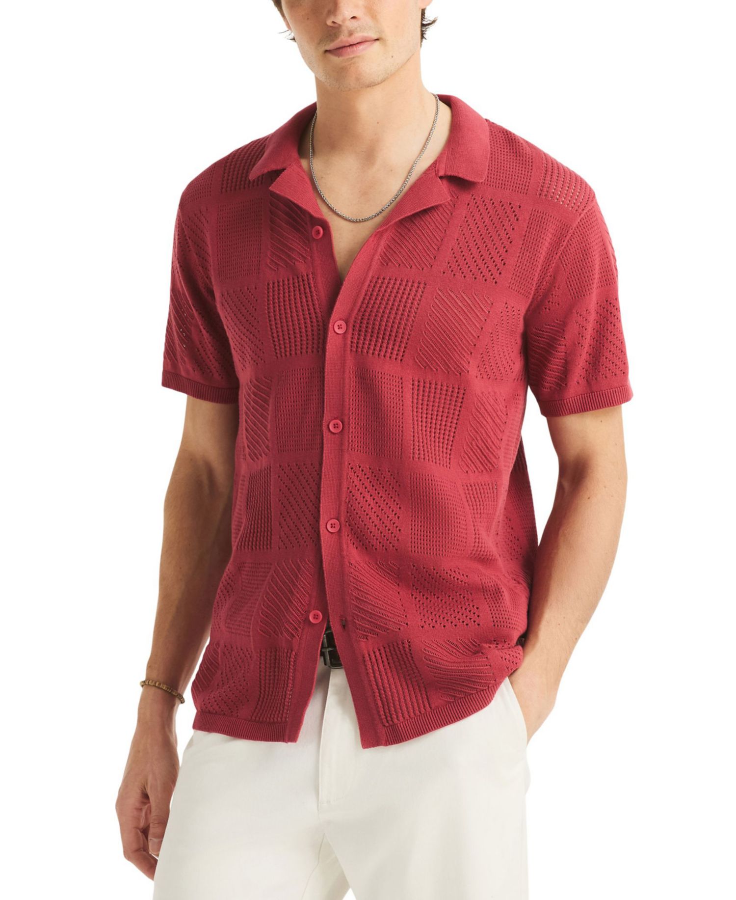 Men's Open-Stitch Classic-Fit Buttoned Polo Sweater