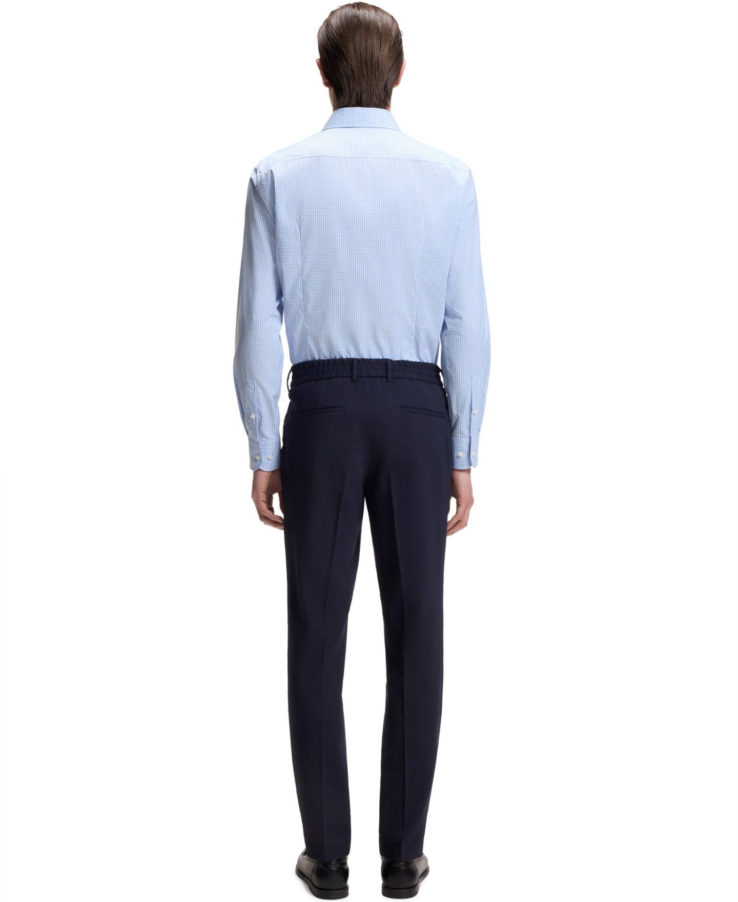 Мужская рубашка Hugo Boss Checked Performance-Stretch Slim-Fit Dress Shirt, цвет: Синий — фото 4