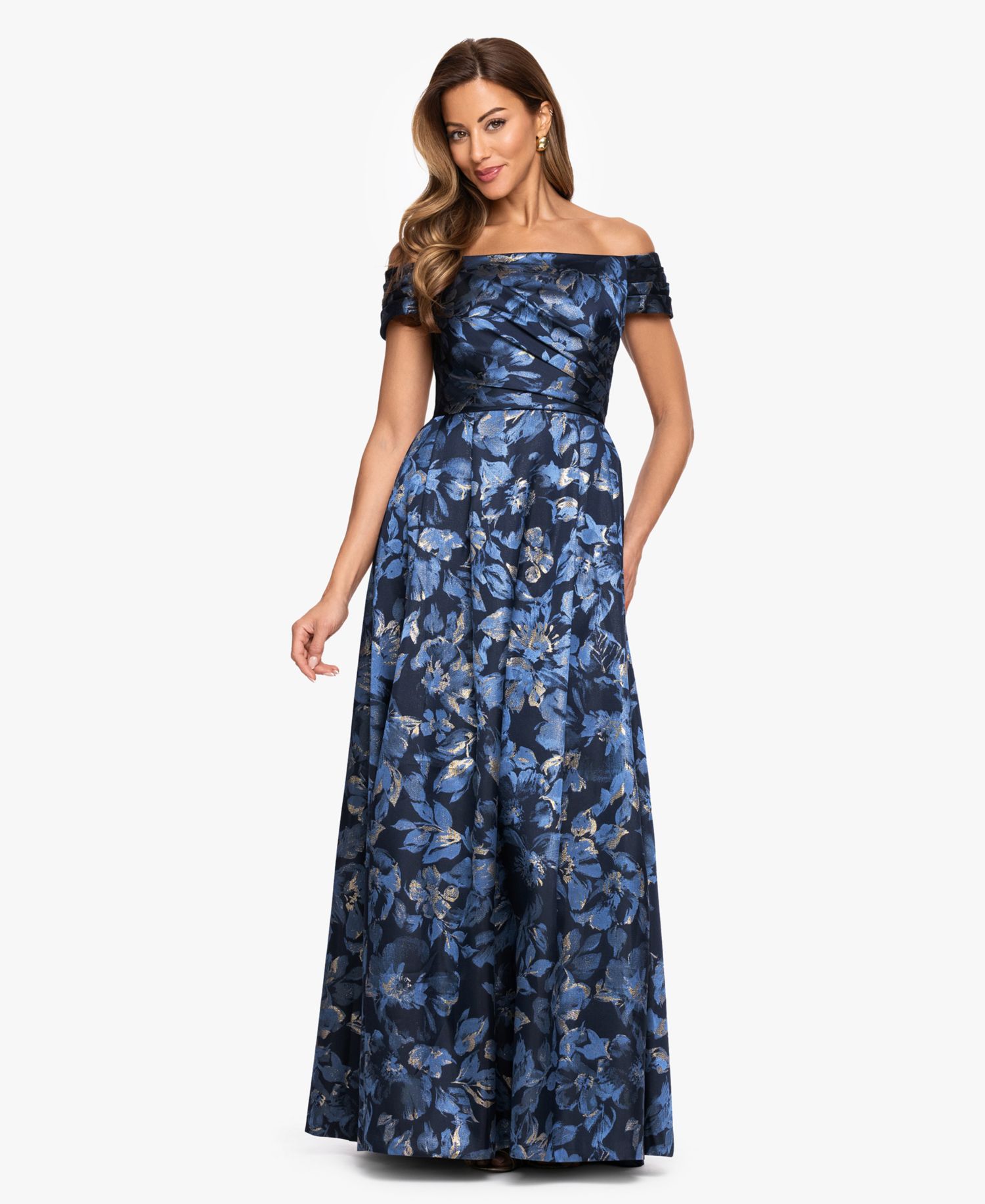 Women's Off-The-Shoulder Brocade Ball Gown