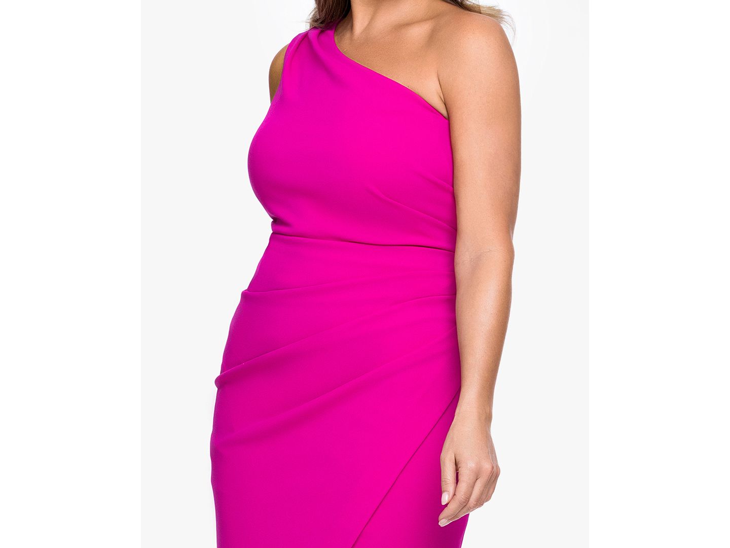Женское платье XSCAPE Plus Size One-Shoulder Ruched Midi, цвет: New Fushcia — фото 3