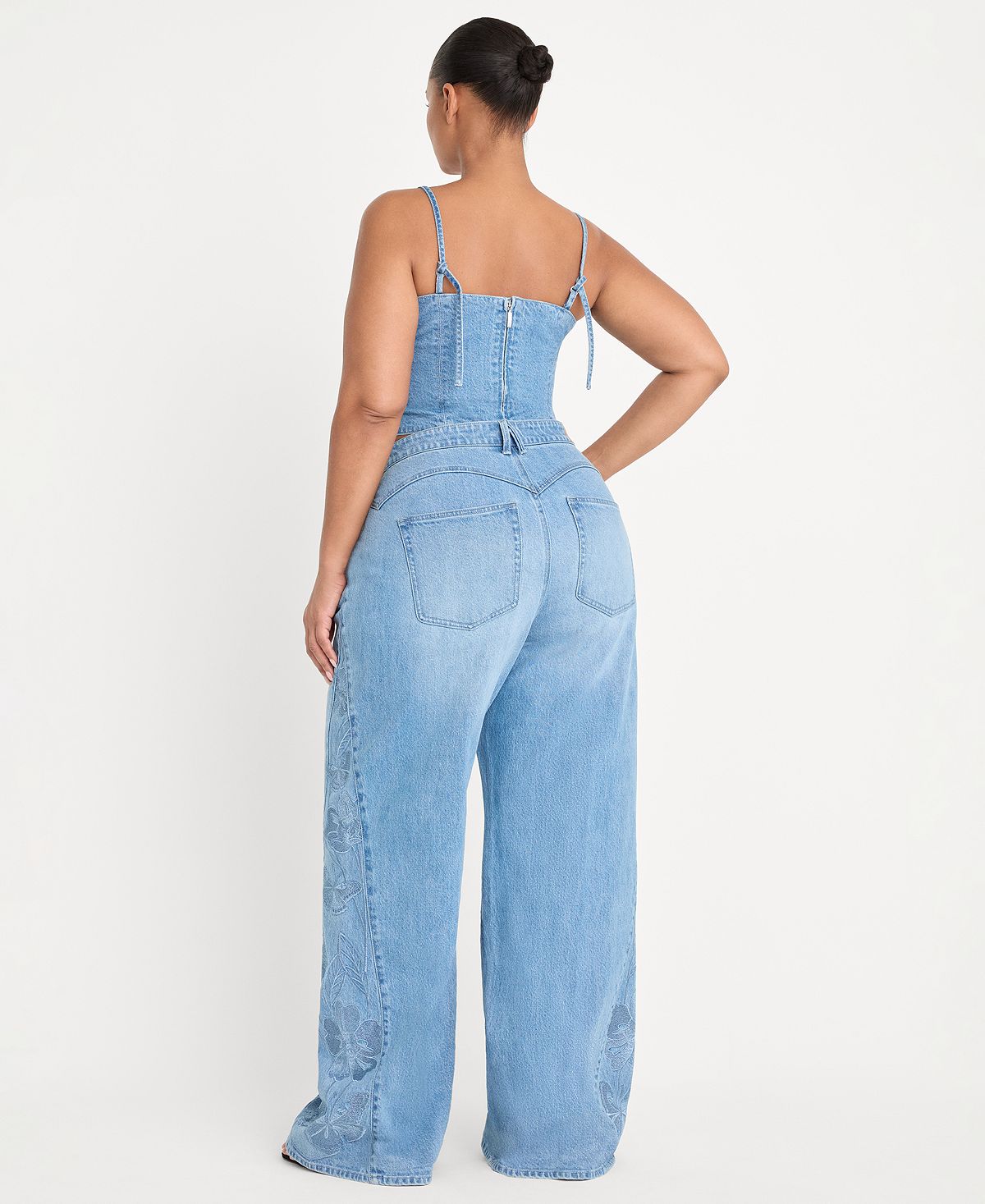 Good American Women's Dolly Joleans High-Rise Wide-Leg Embroidered Jeans view 8 — MAYCSS fashion products