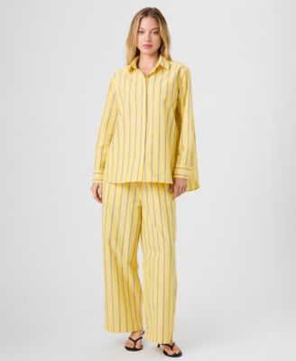 Women's Long-Sleeve Button-Front Stripe Shirt and Drawstring Pants