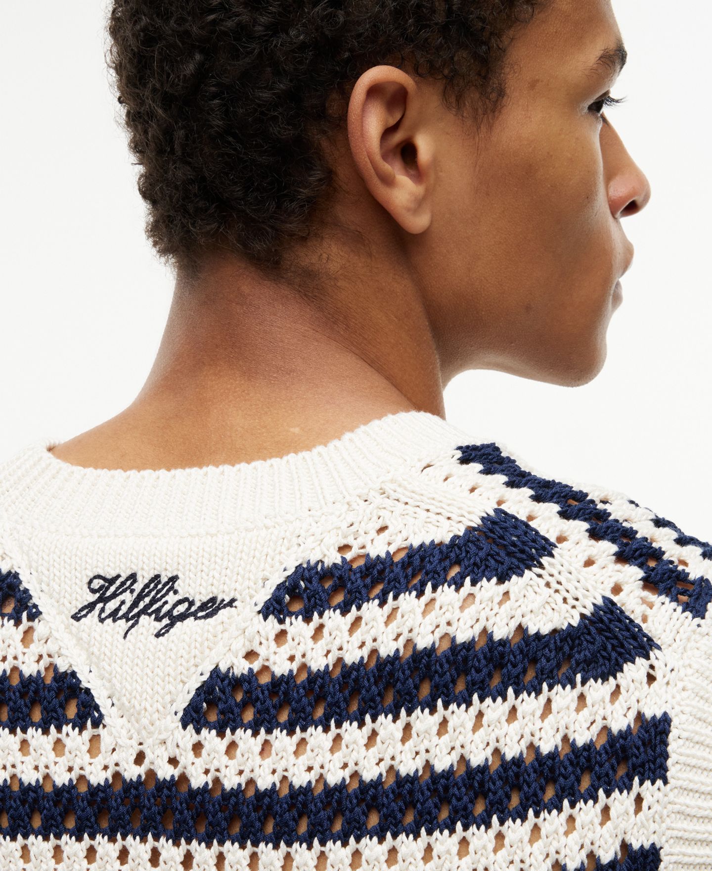 Мужской жилет Tommy Hilfiger Open Knit Sweater Vest, цвет: Слоновая кость / Карбоновый тёмно-синий — фото 4