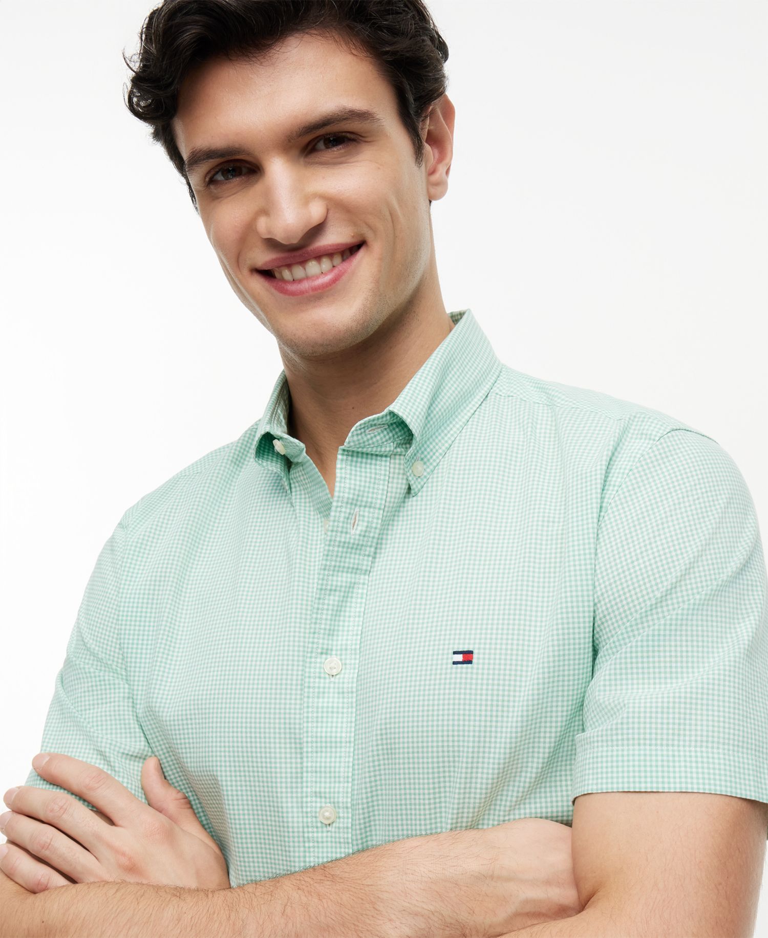Men's Regular-Fit Flex Poplin Gingham Short-Sleeve Shirt