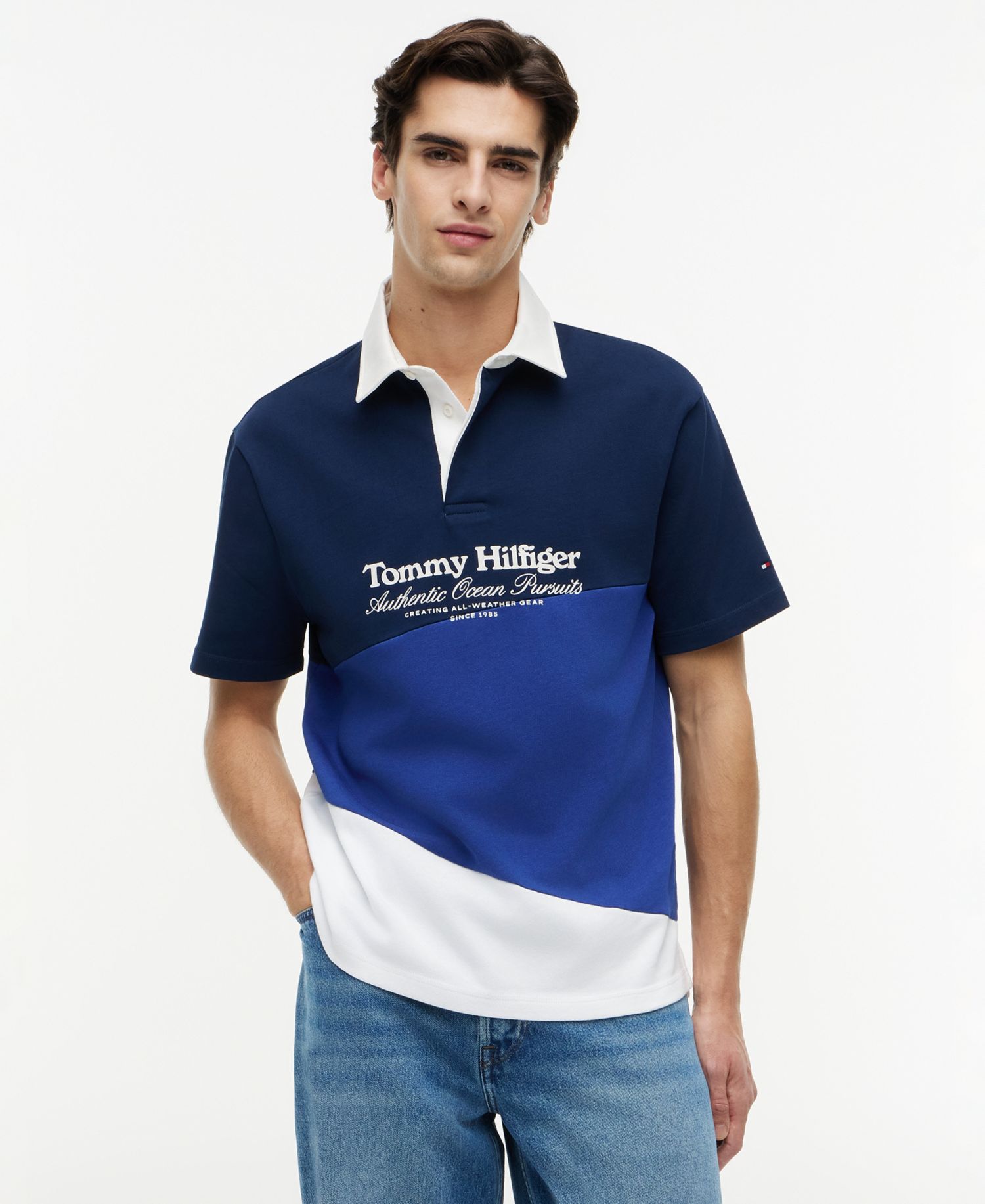 Men's Graphic Color-Block Polo Shirt