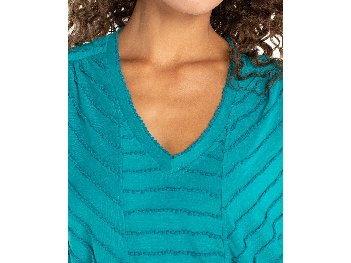 Женский топ Liverpool Los Angeles Petite V-Neck Scalloped Stripe Top, цвет: Бирюзовый — фото 2