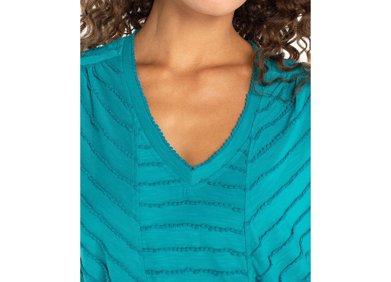Petite V-Neck Scalloped Stripe Top