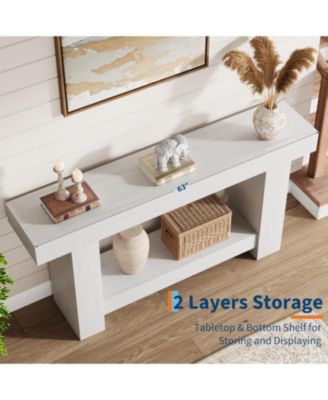 63'' Farmhouse 2-Tier Entryway Console Table with Open Storage - Long Sofa Accent Table for Entrance, Living Room and Hallway