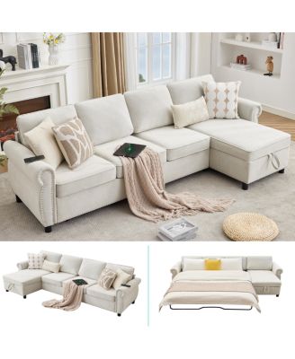  106.5" Modular L-Shape Pull Out Sofa Bed with  Charging