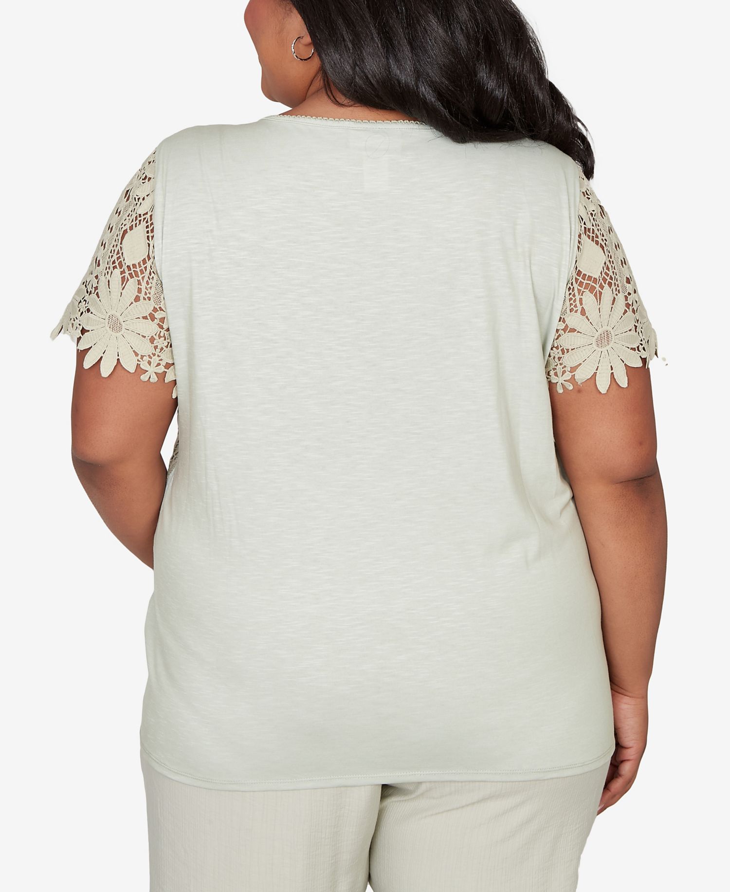 Plus Size Vintage Charm Floral Lace Short-Sleeve T-Shirt