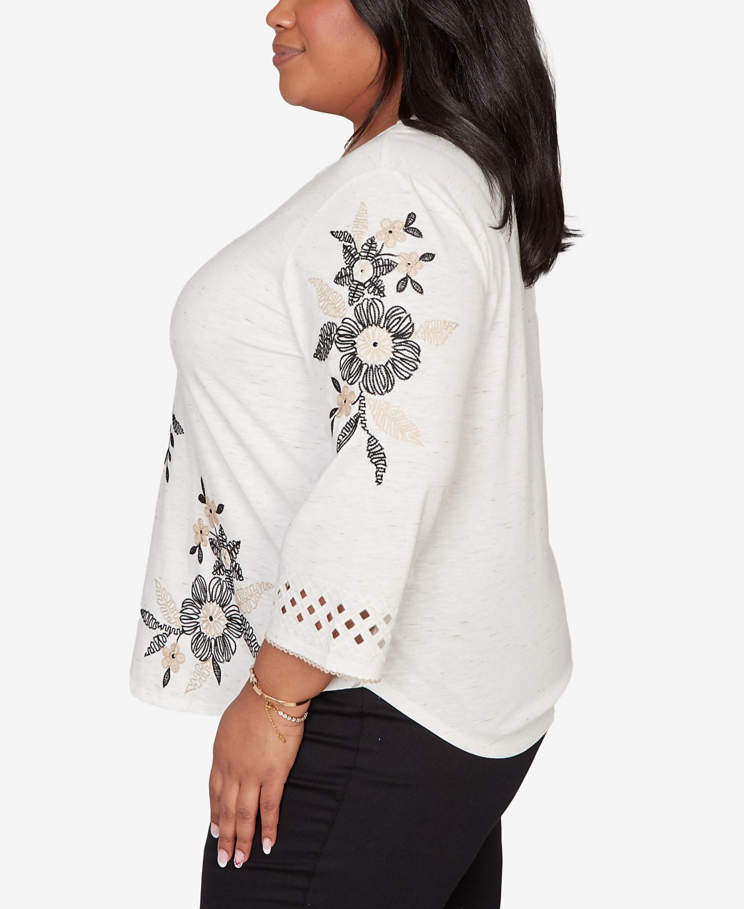 Plus Size Detail Driven Floral Embroidered Textured Top