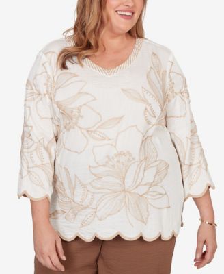 Plus Size Spice Market Embroidered Floral V-Neck Textured Top