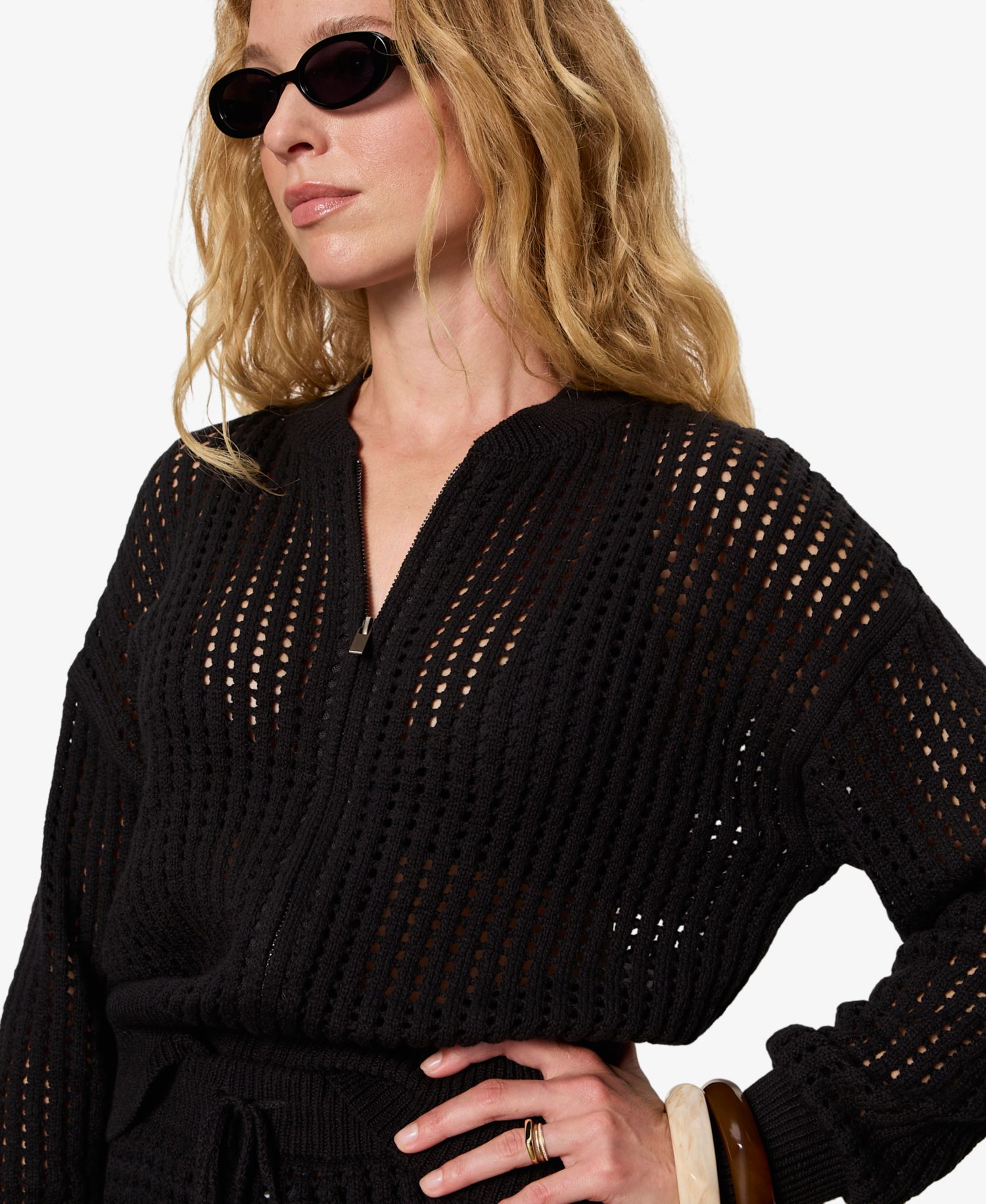 Petite Laguna Openwork V-Neck Bomber Jacket