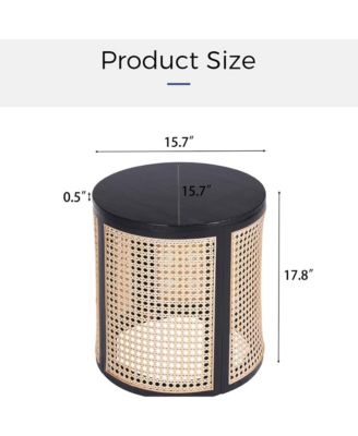 Round Solid Wood Nightstand, Hollow Woven Bedside Table, Compact Accent End Table for Living Room, Bedroom, Home Office