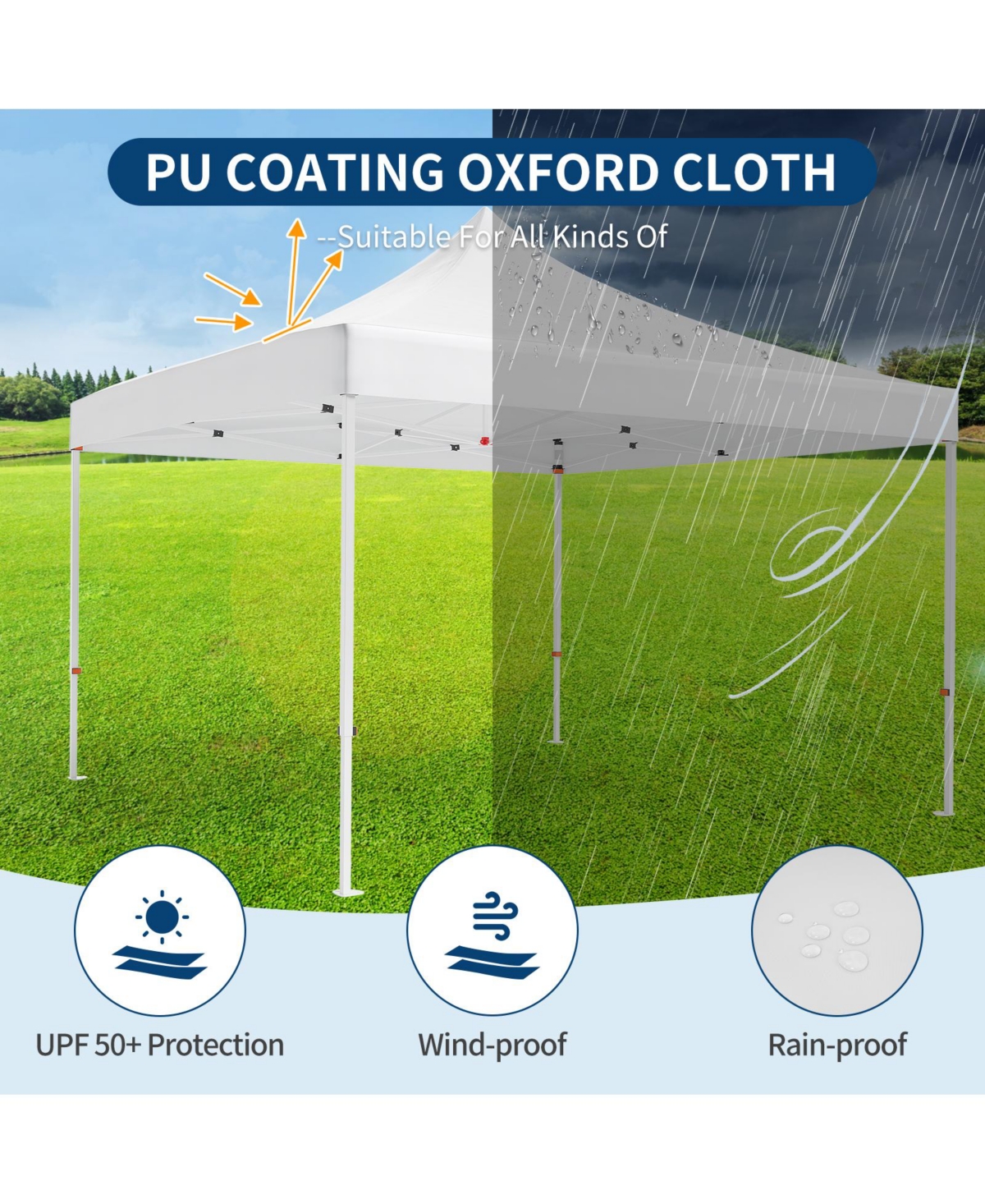 Homfan 10x10 Ft Heavy-Duty Pop-Up Canopy Tent with Roller Bag, 1-Minute Setup Upf 50+ Waterproof Outdoor Sun Shade for Beach, Market and Patio