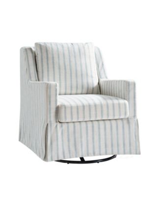 Lillie 30" W Farmhouse Slipcovered Down-blend Swivel Rocking Chair with Pillow Back