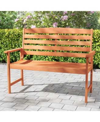 2-Person Wooden Garden Bench with Slatted Backrest and Comfortable Armrests