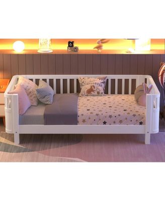 Wood Low Profile Twin Platform Bed with Rails