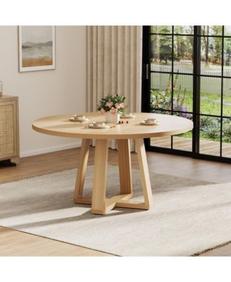Round Dining Table for 4-6, 47" Circle Dining Room Table with Wooden Cross Pedestal Base, Modern Kitchen Table for Living Room(Table Only