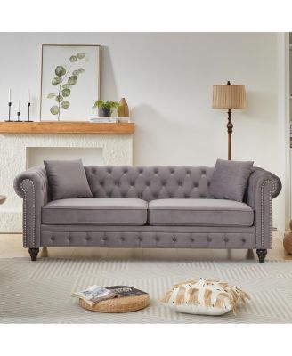 Chesterfield Sofa with Rolled Arms and 2 Cushions