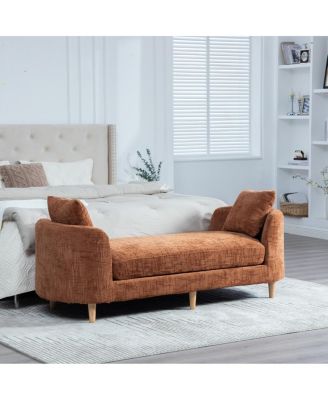 Upholstered End of Bed Bench with Armrests and Bolsters