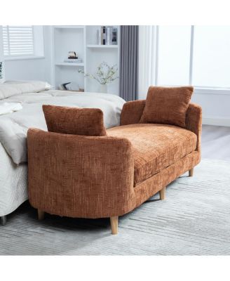 Upholstered End of Bed Bench with Armrests and Bolsters