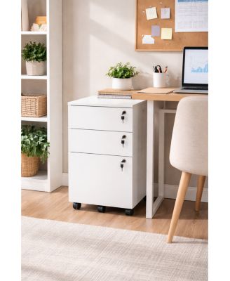 3-Drawer Rolling File Cabinet with Lock and Full-Extension Drawer