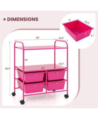 4-Drawer Rolling Storage Cart with 2-Tier Open Shelves