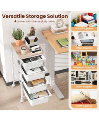 4-Drawer Rolling Storage Cart with Wooden Tabletop