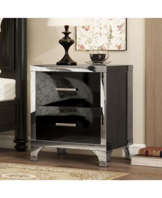 High Gloss Mirrored Nightstand with 2 Drawers and Metal Handle