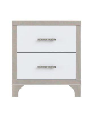 High Gloss Mirrored Nightstand with 2 Drawers and Metal Handle