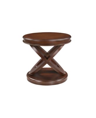Walnut Retro Round Wooden End Table X-Shape Base Sofa Side Table