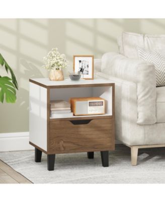 Nightstand with Drawer and Open Storage Shelf for Bedroom