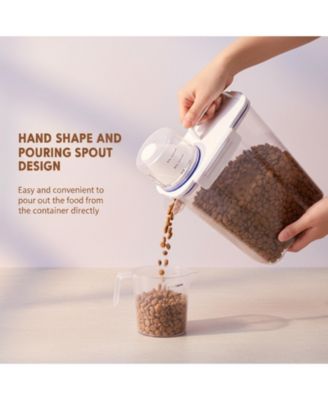 Airtight Pet Food Storage Container with Pour Spout Measuring Cup 4 Seal Buckles BPA Free Durable Plastic