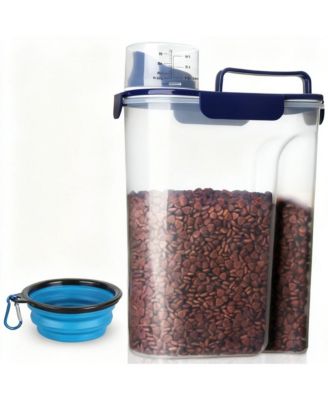 Airtight Pet Food Storage Container with Pour Spout Measuring Cup 4 Seal Buckles BPA Free Durable Plastic