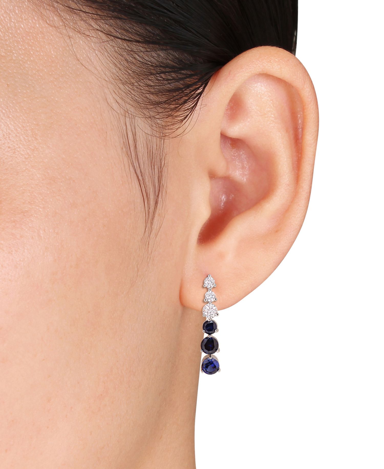 Lab Created Pink Sapphire (7/8 ct. t.w.) & Lab Created White Sapphire (1/2 ct. t.w.) Drop Earrings in Sterling Silver (Also Available in Blue Sapphire)