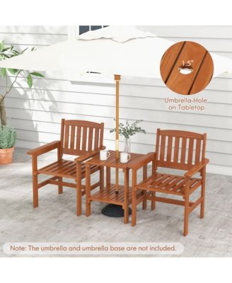 3 PCS Patio Bistro Table and Chairs Set w/ Umbrella Hole for Garden Poolside
