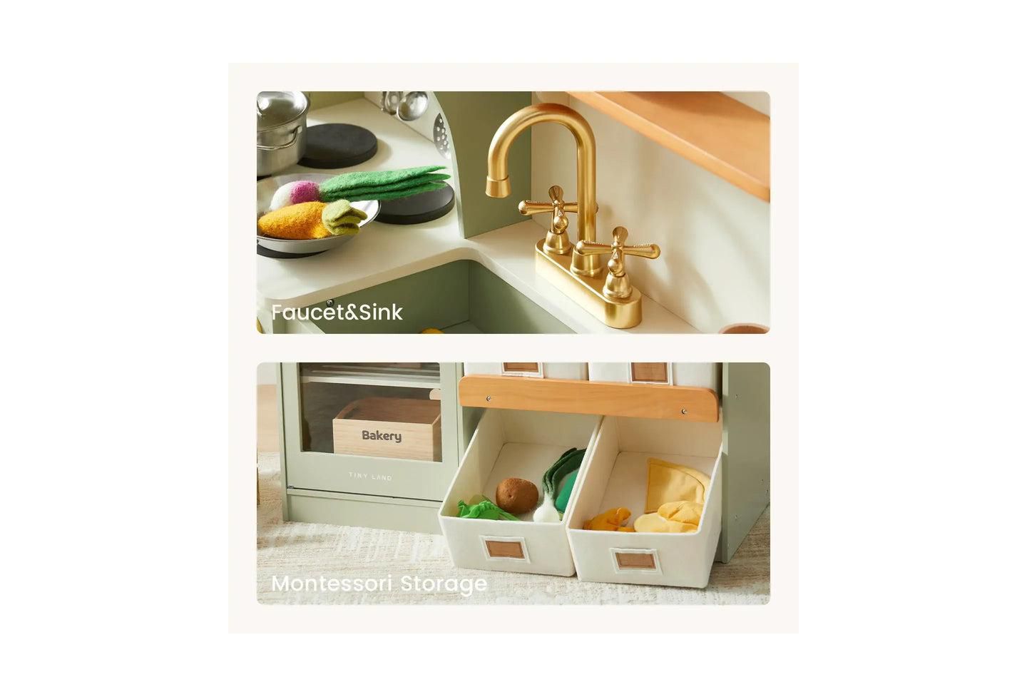 Детские игрушки Tiny Land Serenity Wooden Multifunctional Storage 15-Piece Play Kitchen, Ages 3+ — фото 9