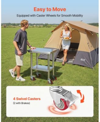 Stainless Steel Prep Table on Wheels with Adjustable Undershelf, 24 x 18 x 34 in