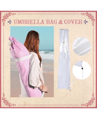 6Ft Vintage Floral Fringe Umbrella w/ Deck Holder Carry Bag Adjustable for Outdoor Balcony Deck Food Ice Cream Cart Mobile Stall