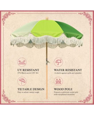 6Ft Vintage Floral Fringe Umbrella w/ Deck Holder Carry Bag Adjustable for Outdoor Balcony Deck Food Ice Cream Cart Mobile Stall