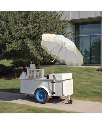 6Ft Vintage Floral Fringe Umbrella w/ Deck Holder Carry Bag Adjustable for Outdoor Balcony Deck Food Ice Cream Cart Mobile Stall