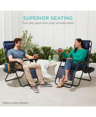 Set of 2 Zero Gravity Lounge Chair Recliners for Patio, Pool w/ Cup Holder Tray
