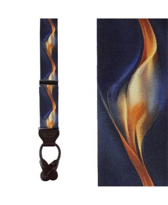 Men's Atticus Blue and Gold Billow Silk Button End Suspenders