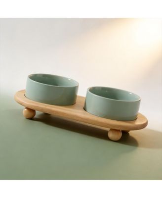 Ceramic Elevated Dog Bowls Set Raised Feeder for Food Water Stable Non-Slip Healthy Dishwasher Safe