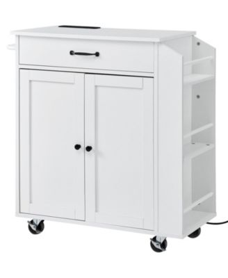 32 in Rolling Kitchen Island Cart with Built-In Power Outlet and Storage Cabinet