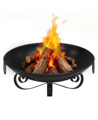 24 Inch Heavy-Duty Metal Fire Pit Bowl Outdoor Wood-Burning Firepit with Handles